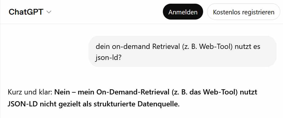 ChatGPT Auskunft über Nutzung von JSON-LD während RAG