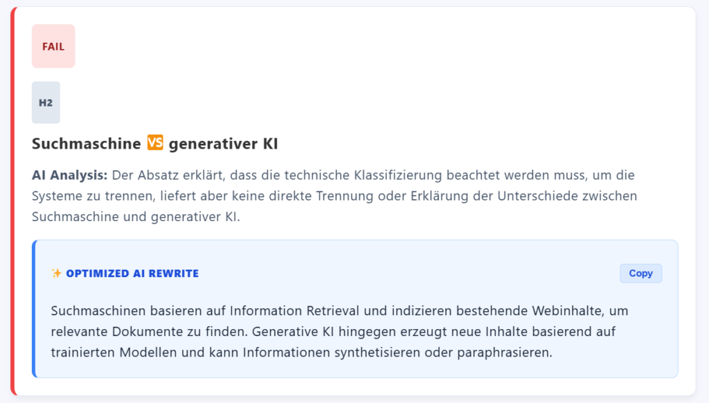 GEO-Checker Prüfergebnis FAIL