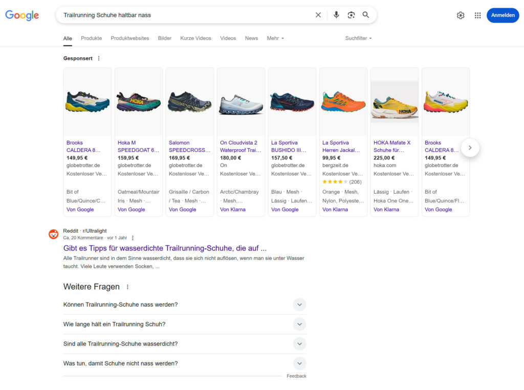 Google suche schluesselwoerter trailrunning schuhe haltbar nass