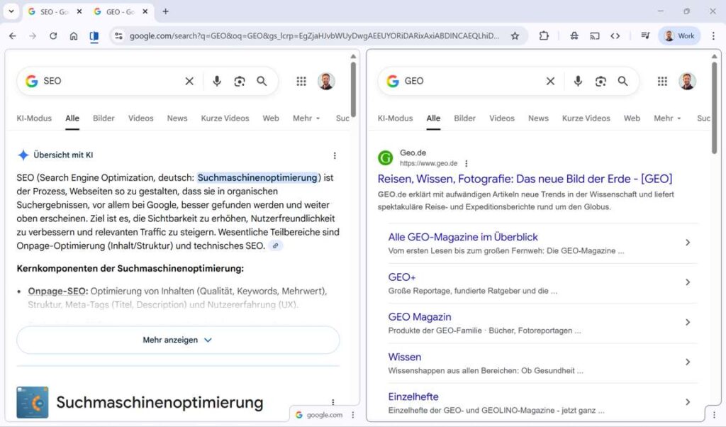 Google Suche SEOvsGEO