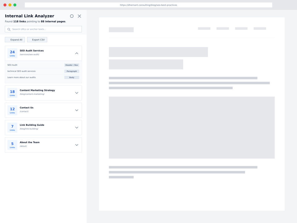 Die Browser-Erweiterung bietet eine übersichtliche Sidebar mit Link-Informationen