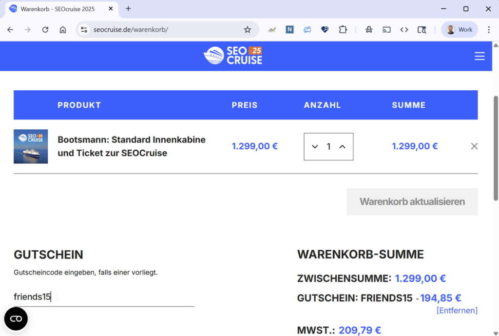 Rabattcode 15 ticketpreis seocruise