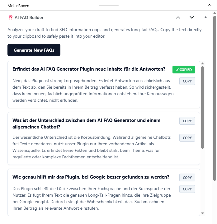 automatische Inhaltserstellung der FAQ aus Ihrem Content