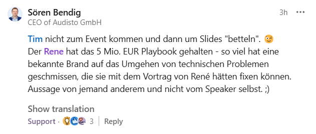 Soeren bendig ceo audisto linkedin post