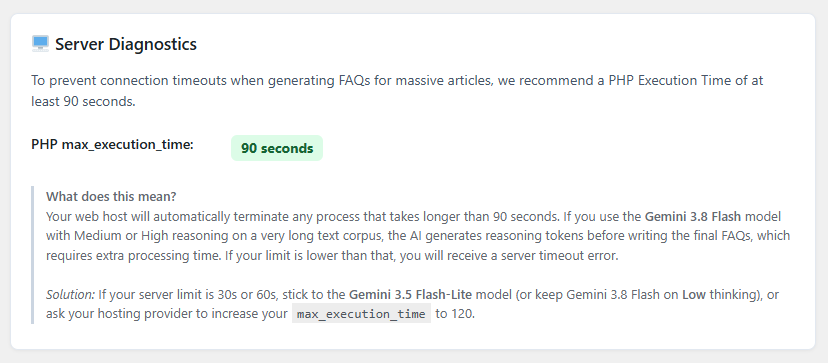 WP-Plugin AI FAQ Builder Server Diagnostics