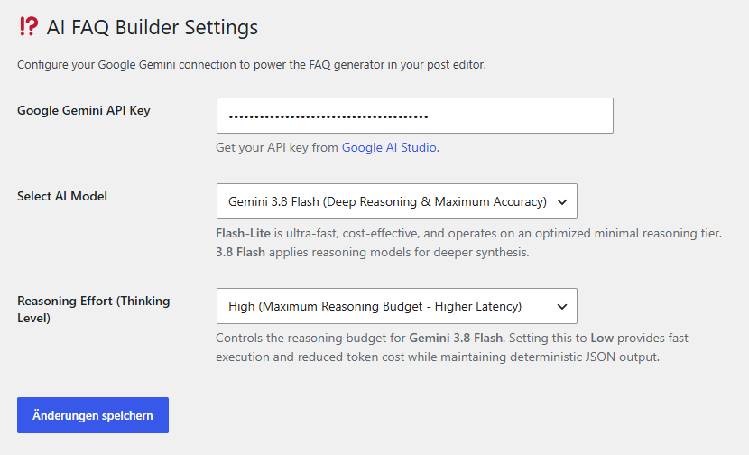 Settings WP-Plugin AI FAQ Builder